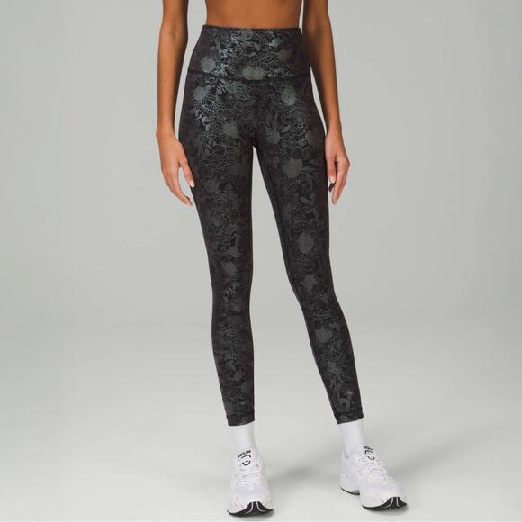 Like New Lululemon Wunder Train HR Tight Flourish Black Iridescent Foil Sz 18 - Picture 1 of 12